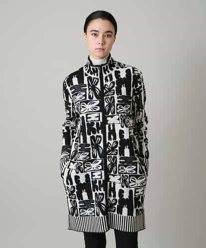 RHSAF06760 HIROKO KOSHINO フラワーロゴジャカードジップカーディガン/日本製