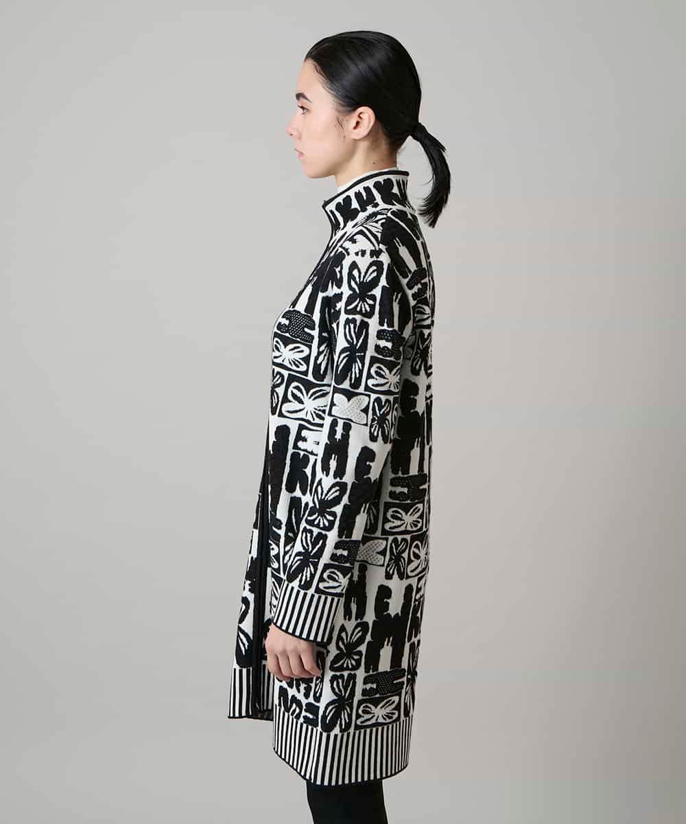 RHSAF06760 HIROKO KOSHINO(ヒロココシノ) フラワーロゴジャカードジップカーディガン/日本製 アイボリー