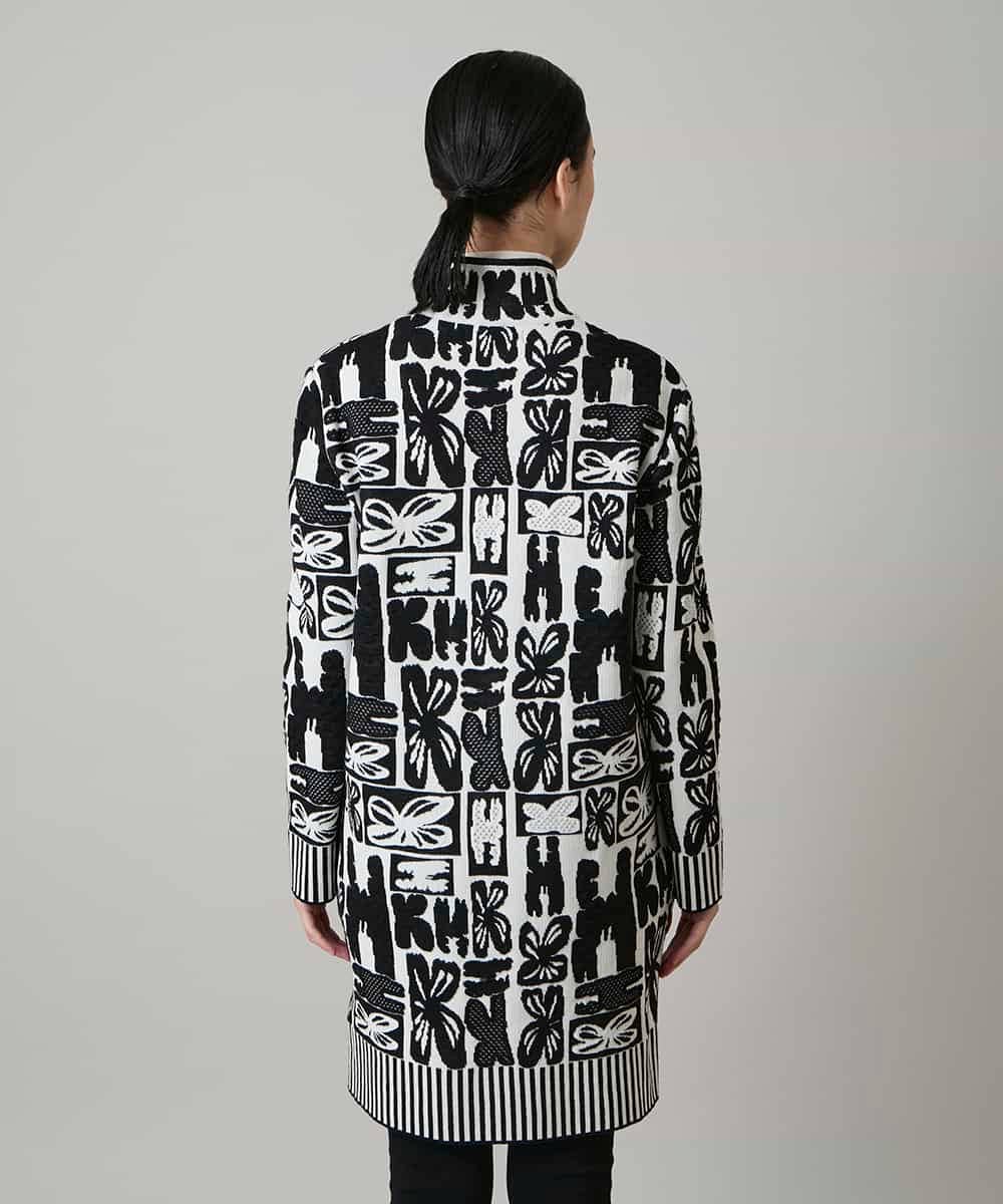 RHSAF06760 HIROKO KOSHINO(ヒロココシノ) フラワーロゴジャカードジップカーディガン/日本製 アイボリー