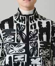 RHSAF06760 HIROKO KOSHINO(ヒロココシノ) フラワーロゴジャカードジップカーディガン/日本製 アイボリー