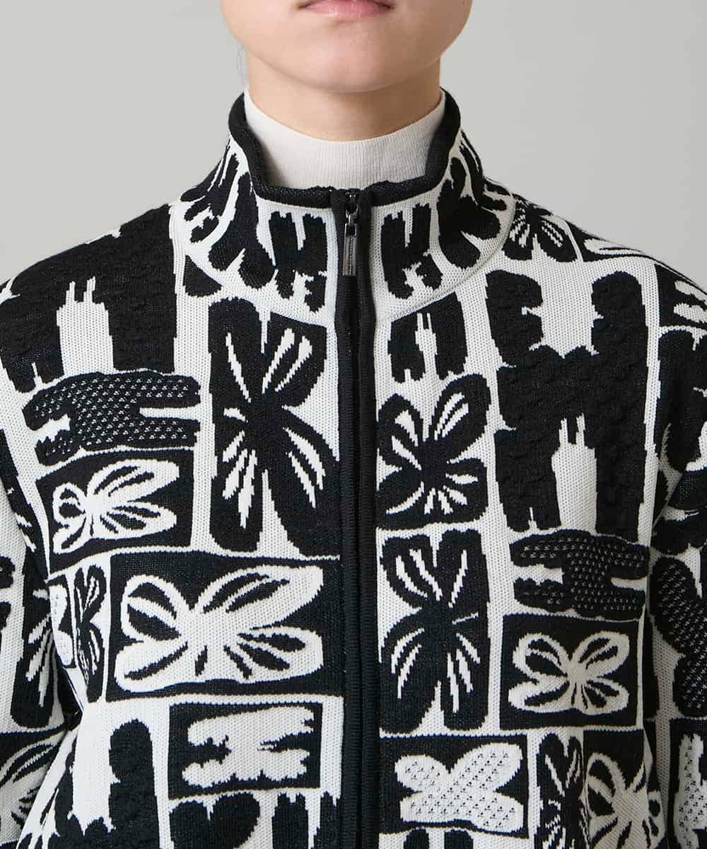 RHSAF06760 HIROKO KOSHINO(ヒロココシノ) フラワーロゴジャカードジップカーディガン/日本製 アイボリー