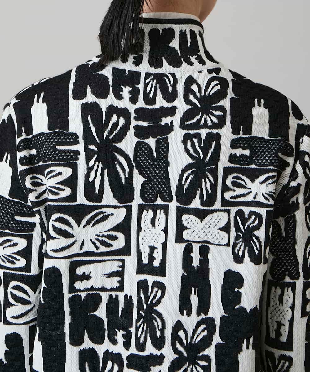 RHSAF06760 HIROKO KOSHINO(ヒロココシノ) フラワーロゴジャカードジップカーディガン/日本製 アイボリー