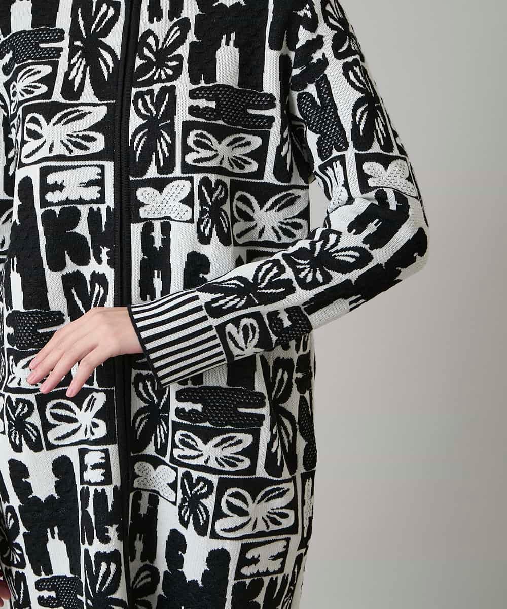 RHSAF06760 HIROKO KOSHINO(ヒロココシノ) フラワーロゴジャカードジップカーディガン/日本製 アイボリー