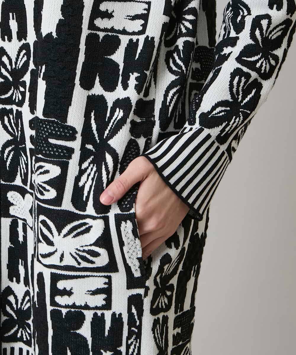 RHSAF06760 HIROKO KOSHINO(ヒロココシノ) フラワーロゴジャカードジップカーディガン/日本製 アイボリー