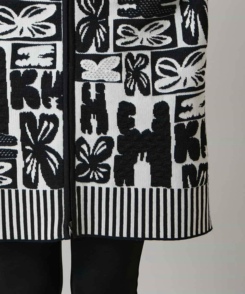 RHSAF06760 HIROKO KOSHINO(ヒロココシノ) フラワーロゴジャカードジップカーディガン/日本製 アイボリー