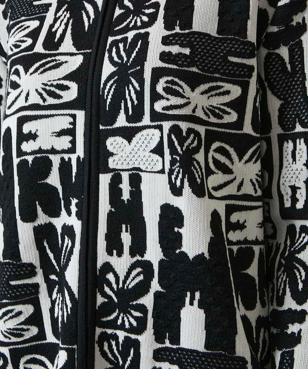 RHSAF06760 HIROKO KOSHINO(ヒロココシノ) フラワーロゴジャカードジップカーディガン/日本製 アイボリー