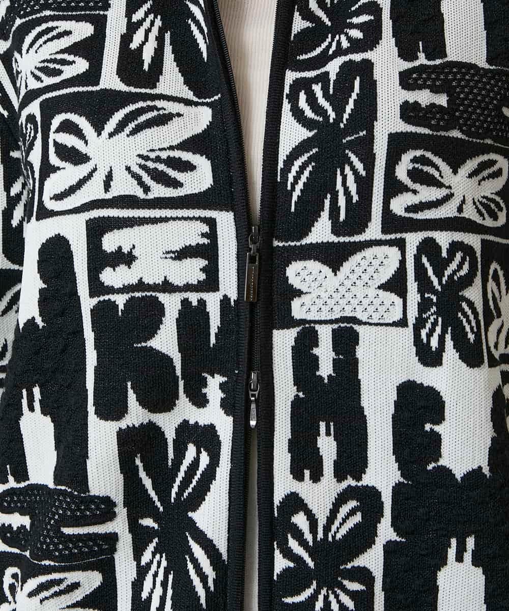 RHSAF06760 HIROKO KOSHINO(ヒロココシノ) フラワーロゴジャカードジップカーディガン/日本製 アイボリー