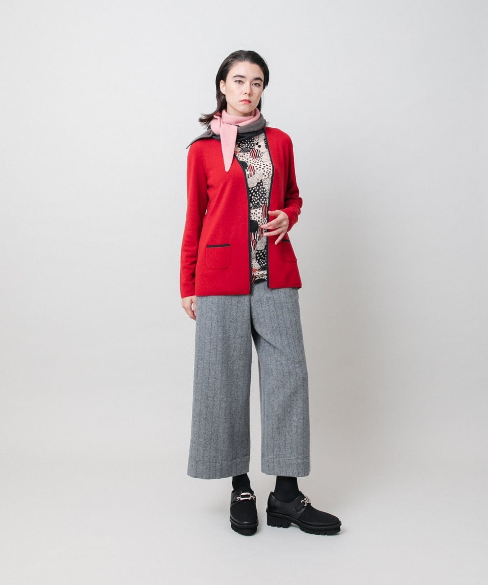 RHSAH06630 HIROKO KOSHINO(ヒロココシノ) 配色トリミングデザインニットカーディガン レッド
