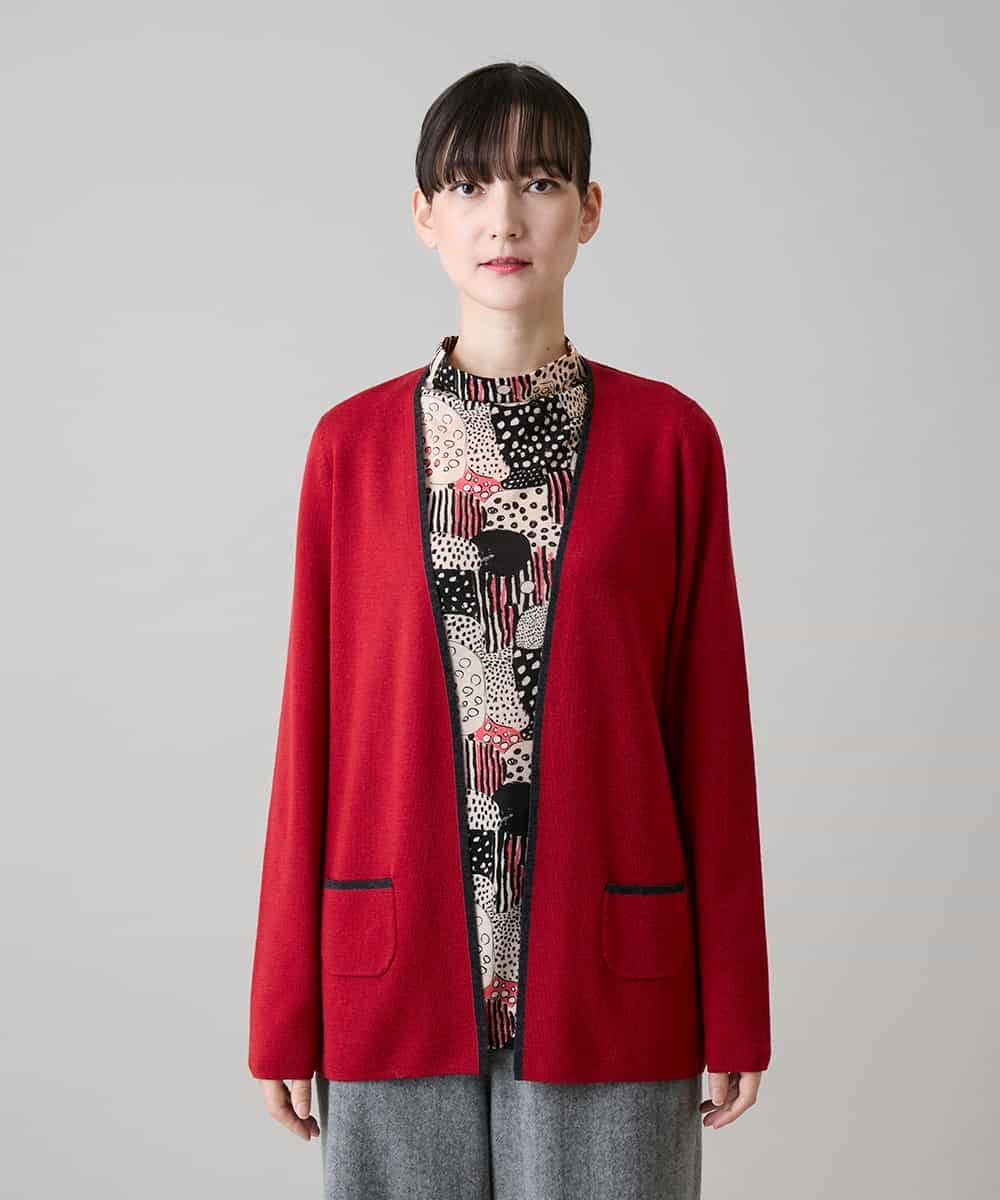 RHSAH06630 HIROKO KOSHINO(ヒロココシノ) 配色トリミングデザインニットカーディガン レッド