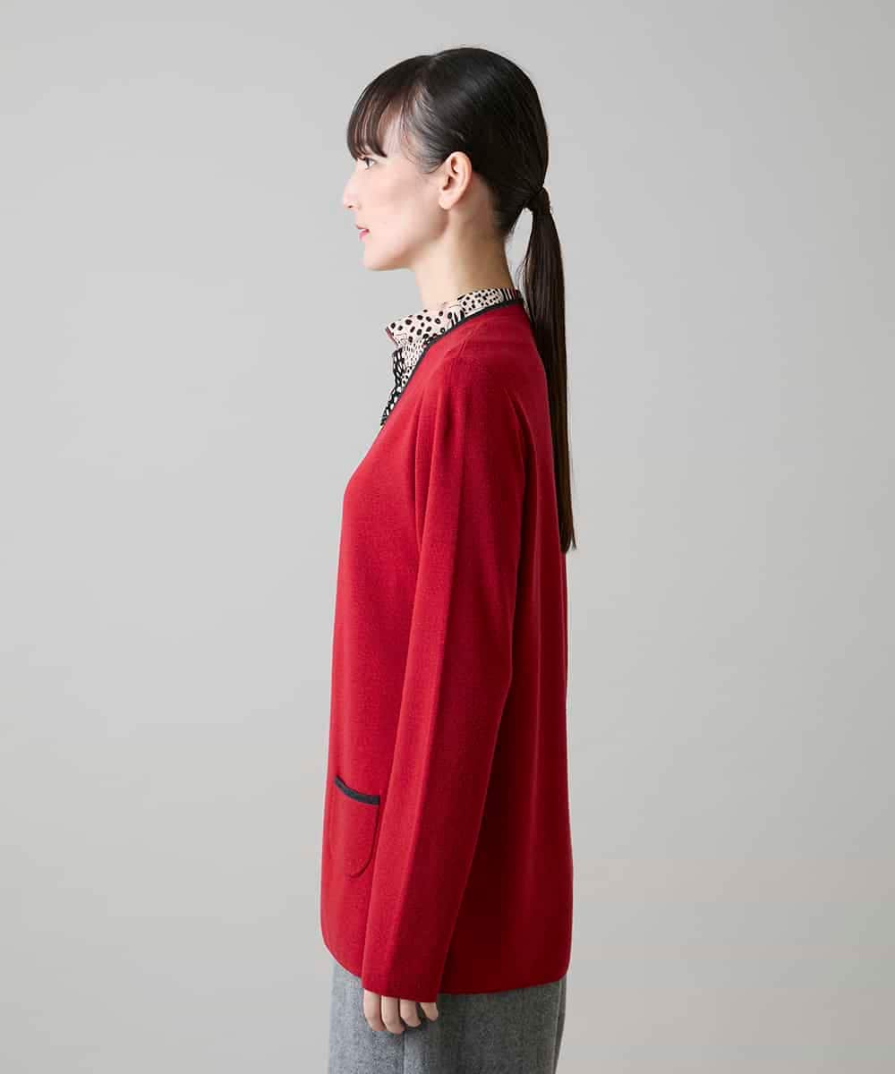 RHSAH06630 HIROKO KOSHINO(ヒロココシノ) 配色トリミングデザインニットカーディガン レッド