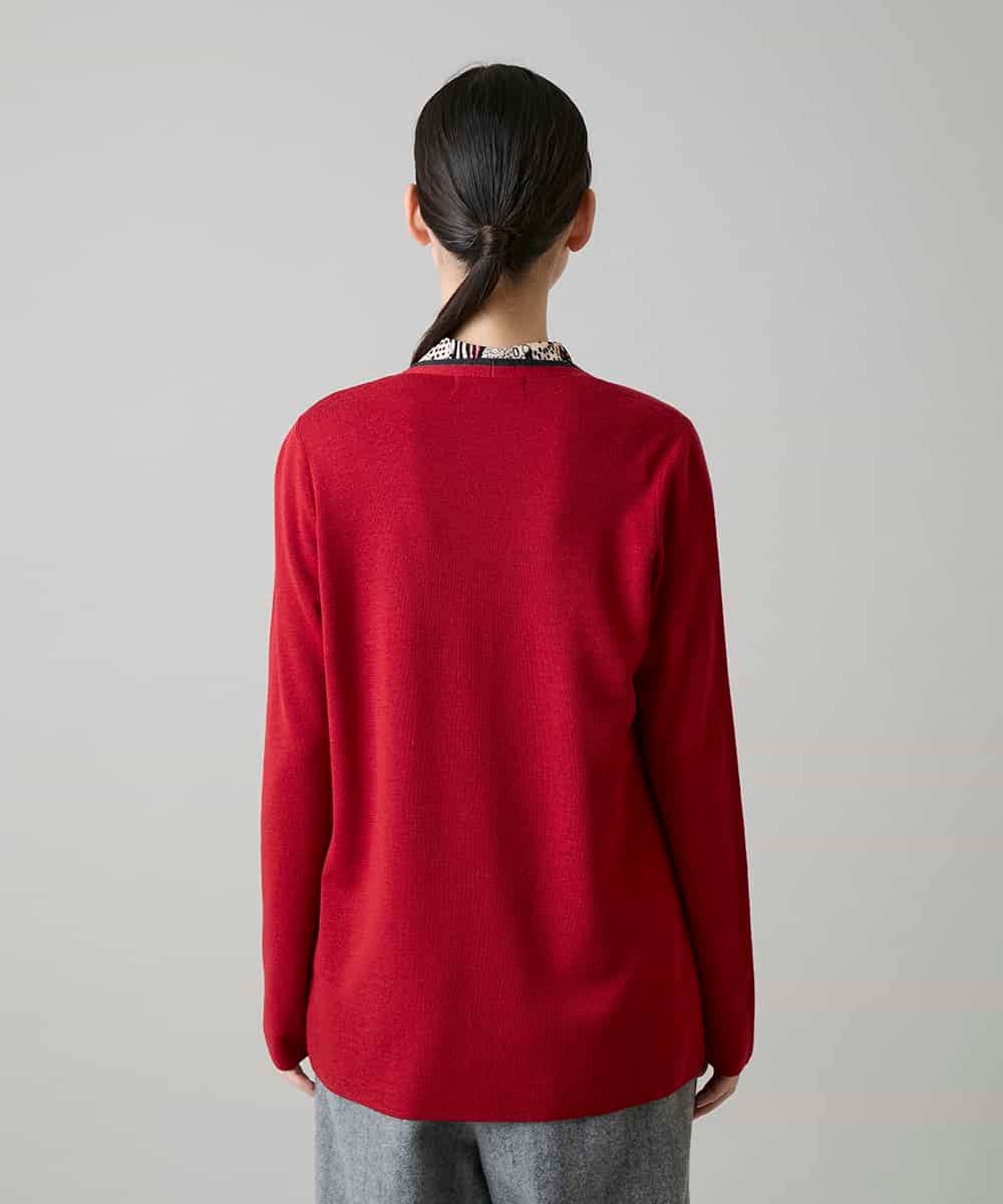 RHSAH06630 HIROKO KOSHINO(ヒロココシノ) 配色トリミングデザインニットカーディガン レッド