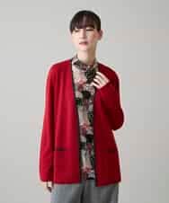 RHSAH06630 HIROKO KOSHINO(ヒロココシノ) 配色トリミングデザインニットカーディガン レッド