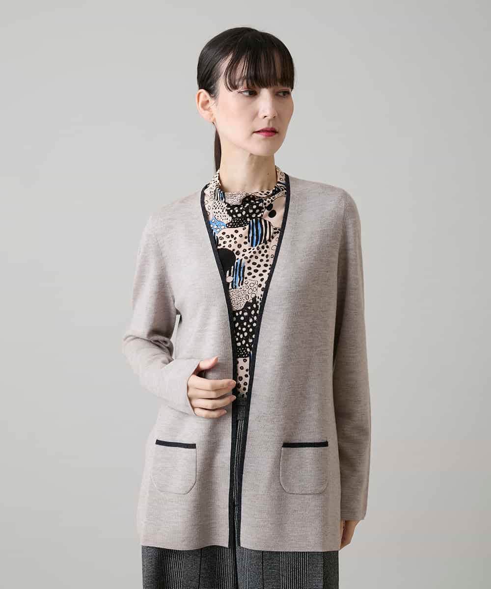 RHSAH06630 HIROKO KOSHINO(ヒロココシノ) 配色トリミングデザインニットカーディガン ベージュ