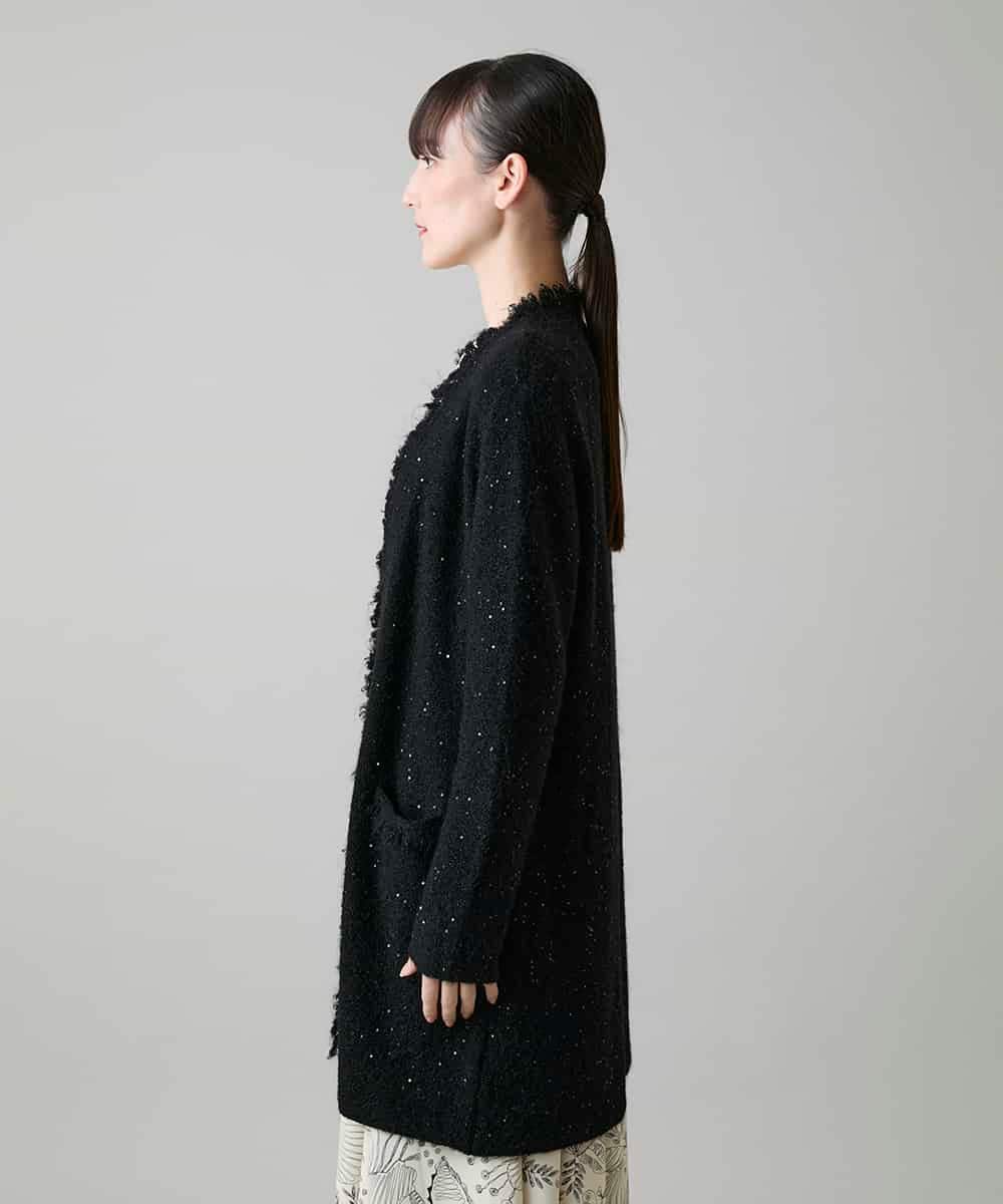 RHSAH22830 HIROKO KOSHINO(ヒロココシノ) スパンコールロングニットカーディガン ブラック