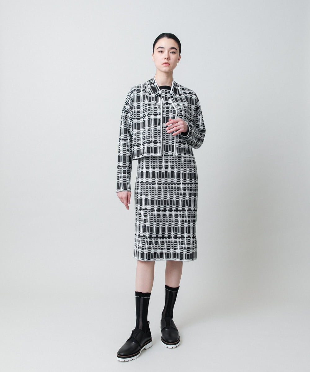 RHSED55720 HIROKO KOSHINO(ヒロココシノ) チェックジャカードコンパクトジャケット ブラック