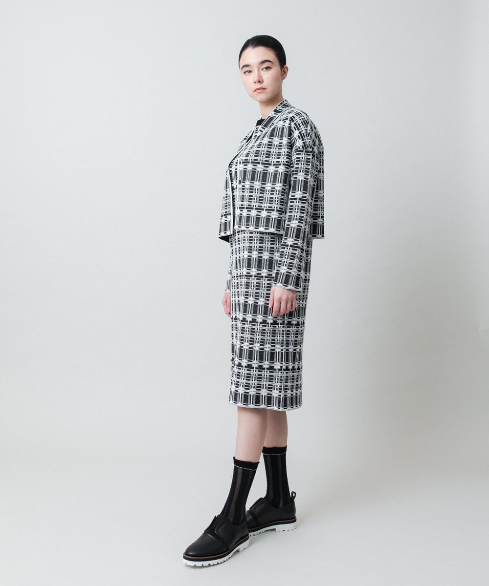 RHSED55720 HIROKO KOSHINO(ヒロココシノ) チェックジャカードコンパクトジャケット ブラック