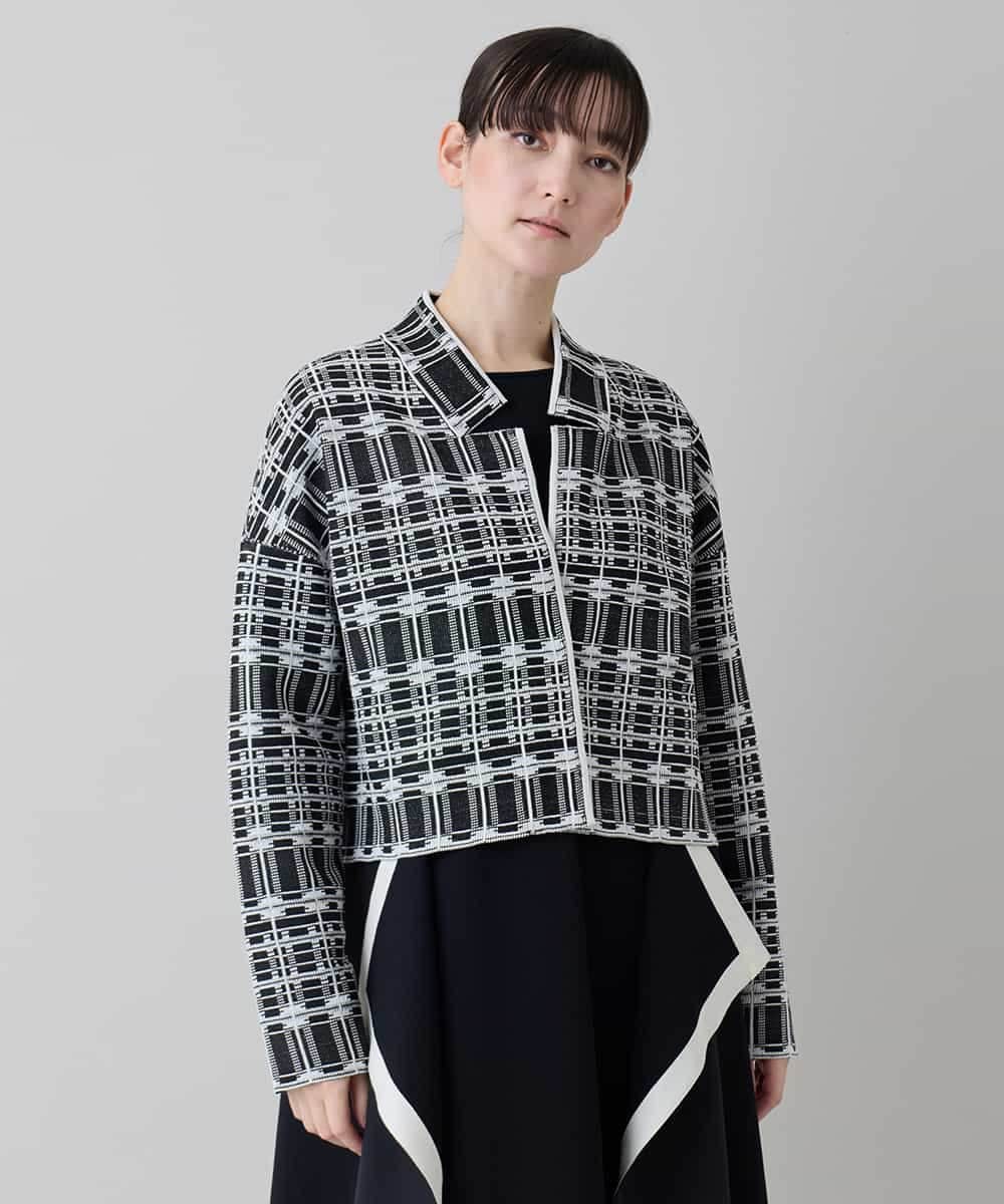 RHSED55720 HIROKO KOSHINO(ヒロココシノ) チェックジャカードコンパクトジャケット ブラック