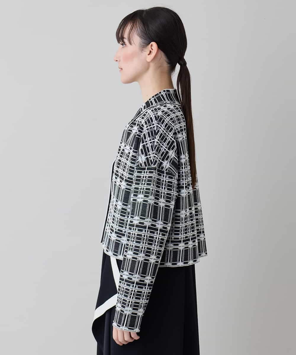RHSED55720 HIROKO KOSHINO(ヒロココシノ) チェックジャカードコンパクトジャケット ブラック