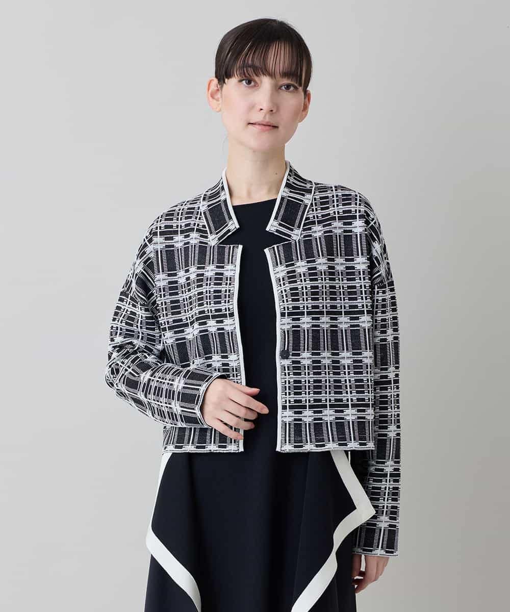 RHSED55720 HIROKO KOSHINO(ヒロココシノ) チェックジャカードコンパクトジャケット ブラック