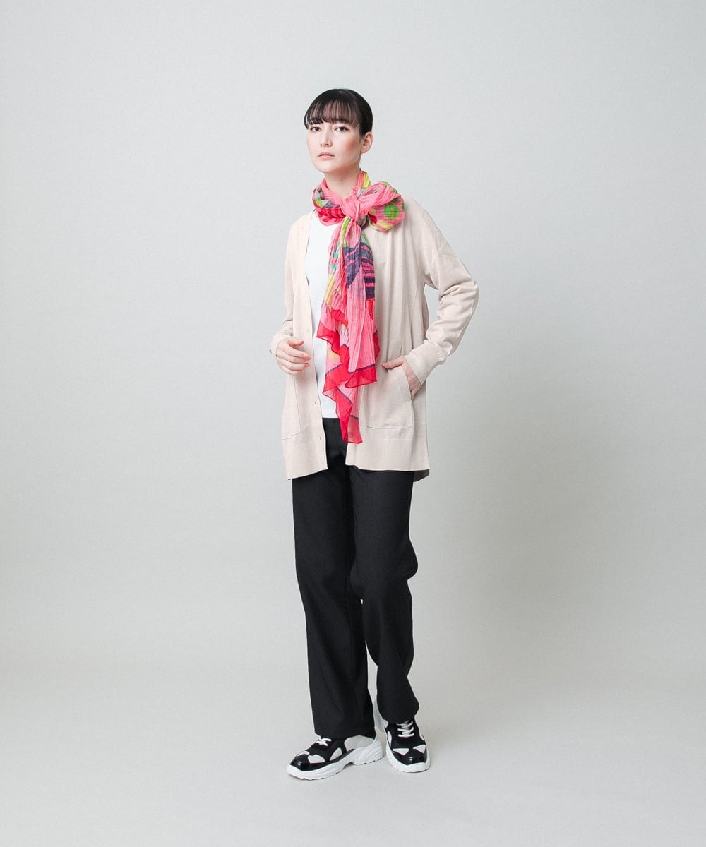 RHSFD01660 HIROKO KOSHINO(ヒロココシノ) 和紙ニットロングカーディガン /洗える ライトイエロー