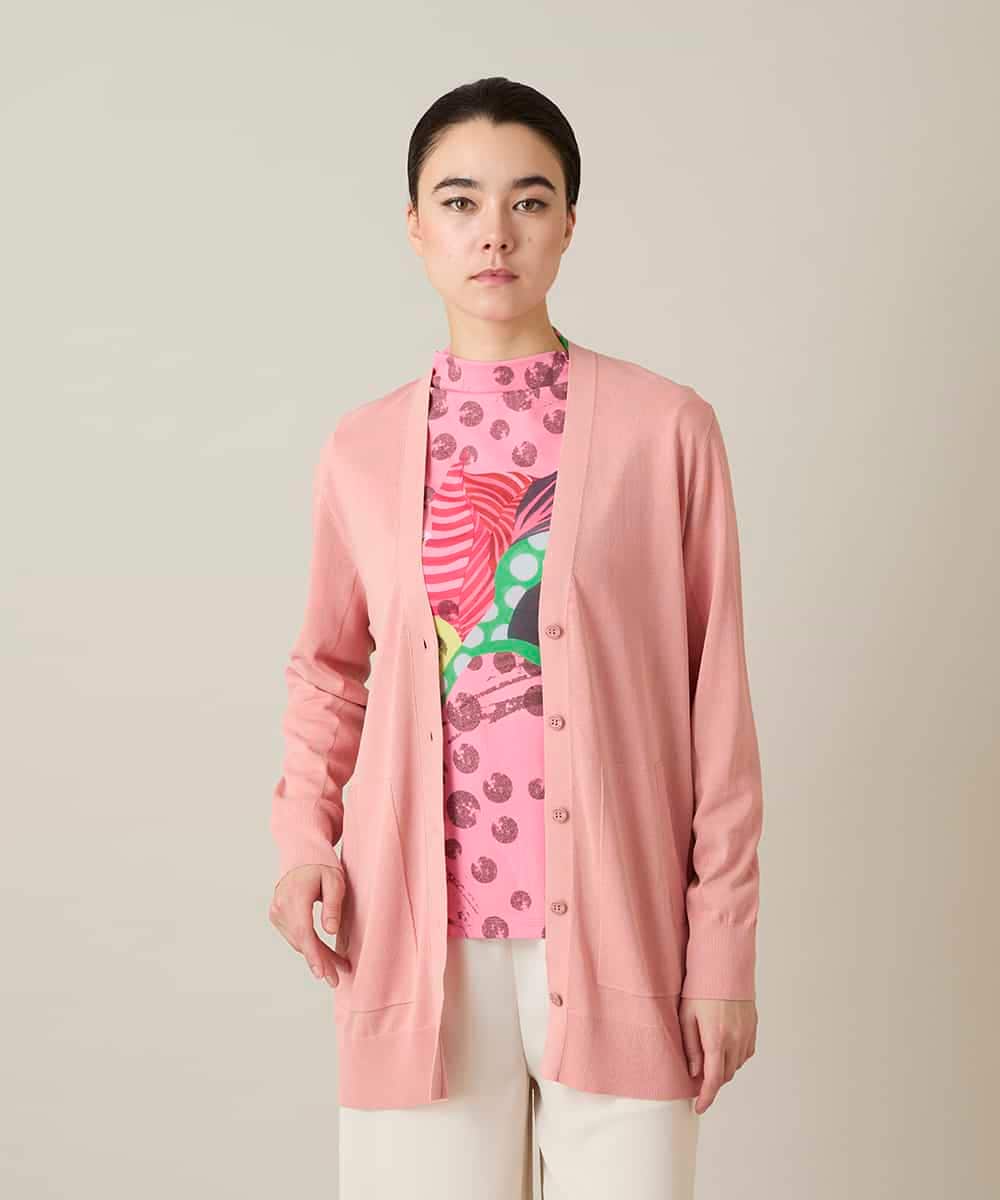 RHSFD01660 HIROKO KOSHINO(ヒロココシノ) 和紙ニットロングカーディガン /洗える ピンク