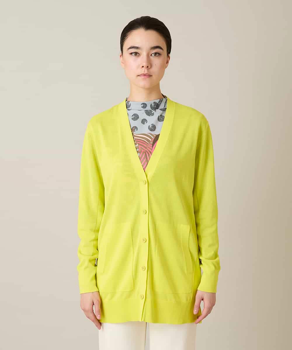 RHSFD01660 HIROKO KOSHINO(ヒロココシノ) 和紙ニットロングカーディガン /洗える ライトイエロー