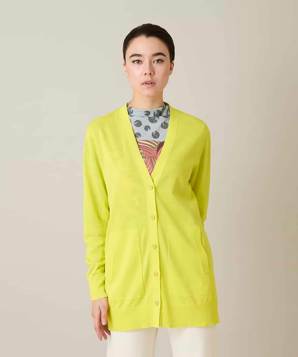 RHSFD01660 HIROKO KOSHINO(ヒロココシノ) 和紙ニットロングカーディガン /洗える ライトイエロー