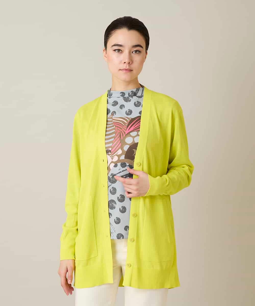 RHSFD01660 HIROKO KOSHINO(ヒロココシノ) 和紙ニットロングカーディガン /洗える ライトイエロー