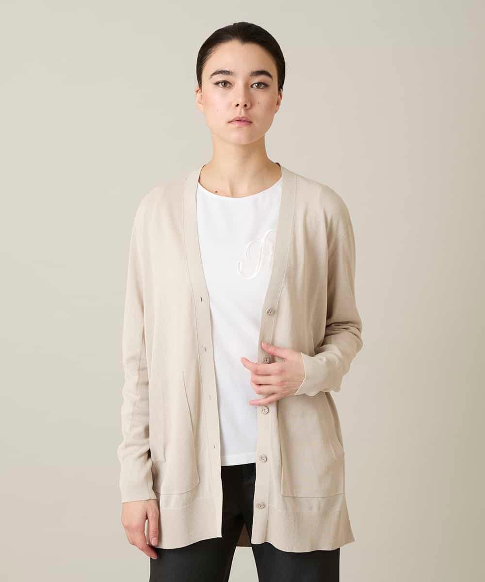 RHSFD01660 HIROKO KOSHINO(ヒロココシノ) 和紙ニットロングカーディガン /洗える ベージュ