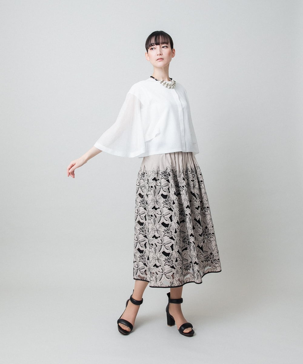 RHSFD03660 HIROKO KOSHINO(ヒロココシノ) フレアスリーブシアーニットカーディガン /洗える ホワイト