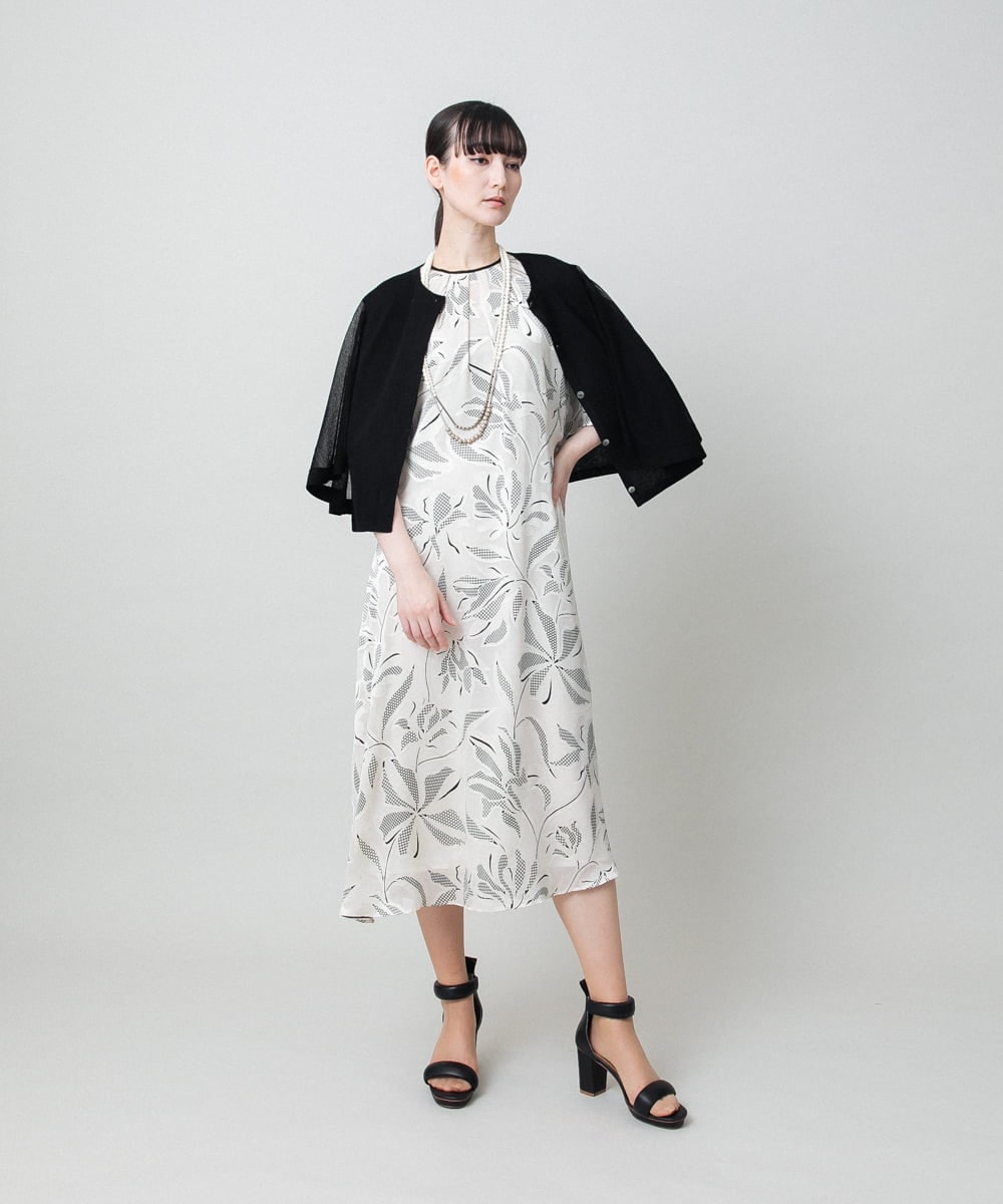 RHSFD03660 HIROKO KOSHINO(ヒロココシノ) フレアスリーブシアーニットカーディガン /洗える ホワイト