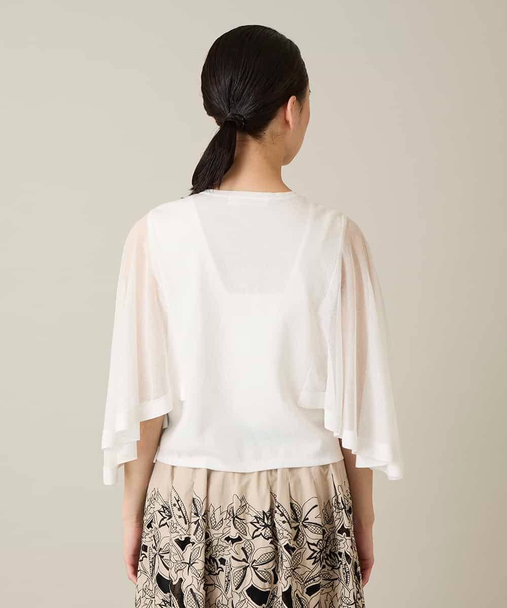 RHSFD03660 HIROKO KOSHINO(ヒロココシノ) フレアスリーブシアーニットカーディガン /洗える ホワイト