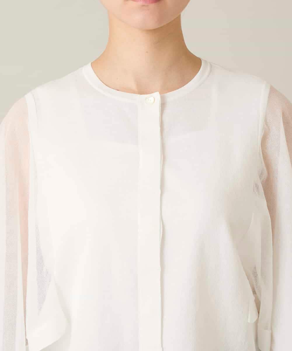 RHSFD03660 HIROKO KOSHINO(ヒロココシノ) フレアスリーブシアーニットカーディガン /洗える ホワイト