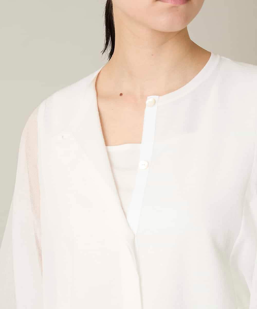 RHSFD03660 HIROKO KOSHINO(ヒロココシノ) フレアスリーブシアーニットカーディガン /洗える ホワイト