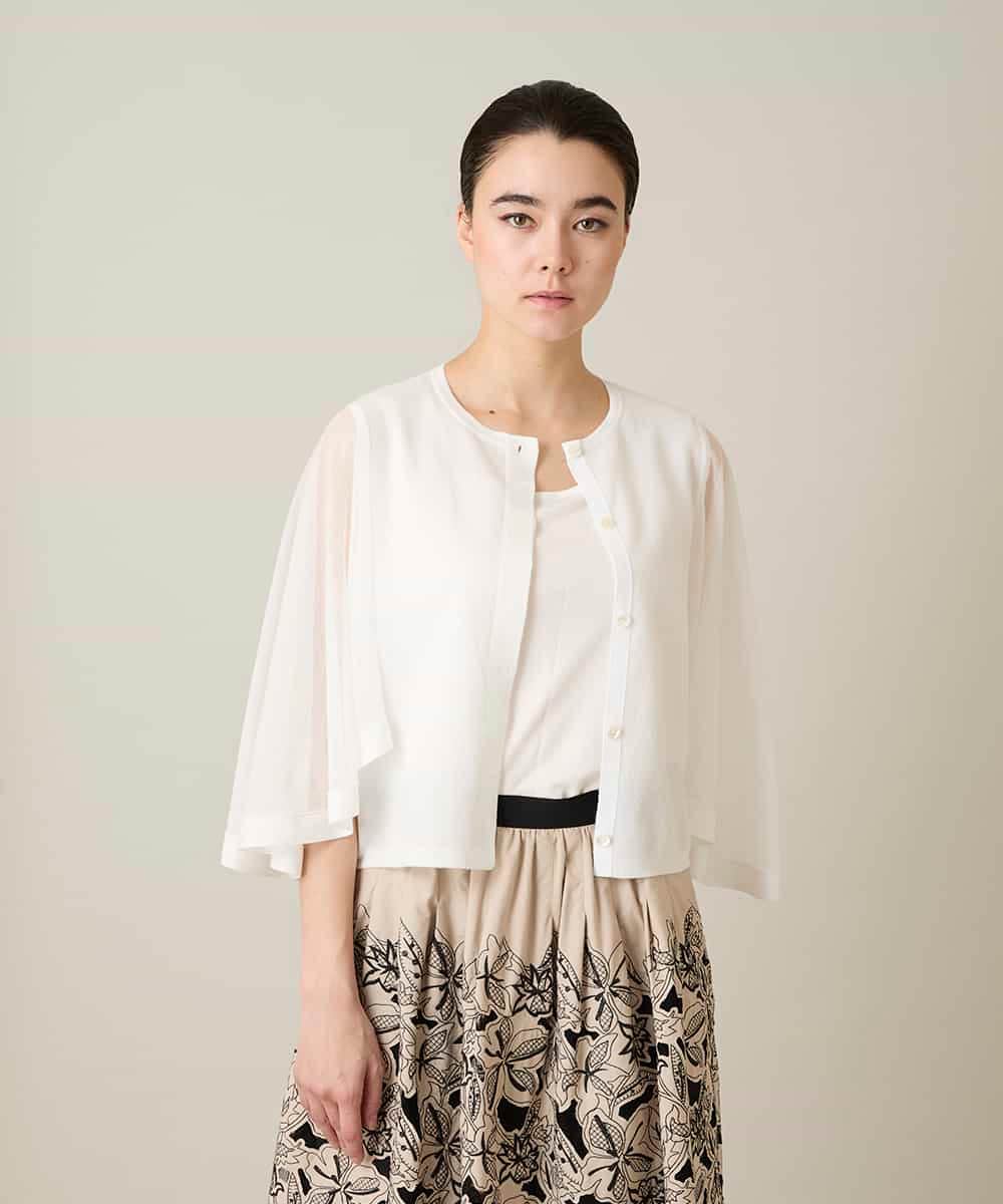 RHSFD03660 HIROKO KOSHINO(ヒロココシノ) フレアスリーブシアーニットカーディガン /洗える ホワイト