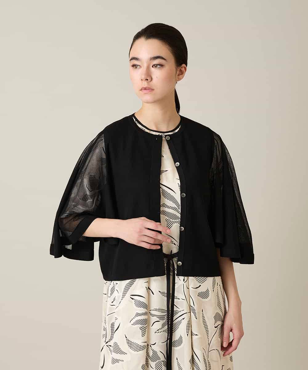 RHSFD03660 HIROKO KOSHINO(ヒロココシノ) フレアスリーブシアーニットカーディガン /洗える ブラック