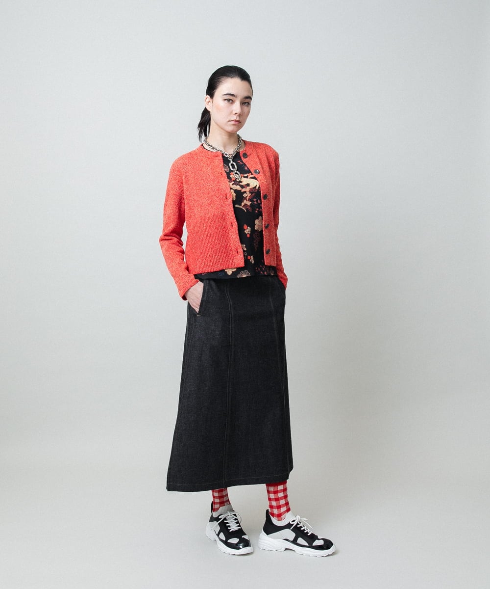 RHSGD04630 HIROKO KOSHINO(ヒロココシノ) 切り替えニットカーディガン/日本製/洗える オレンジ