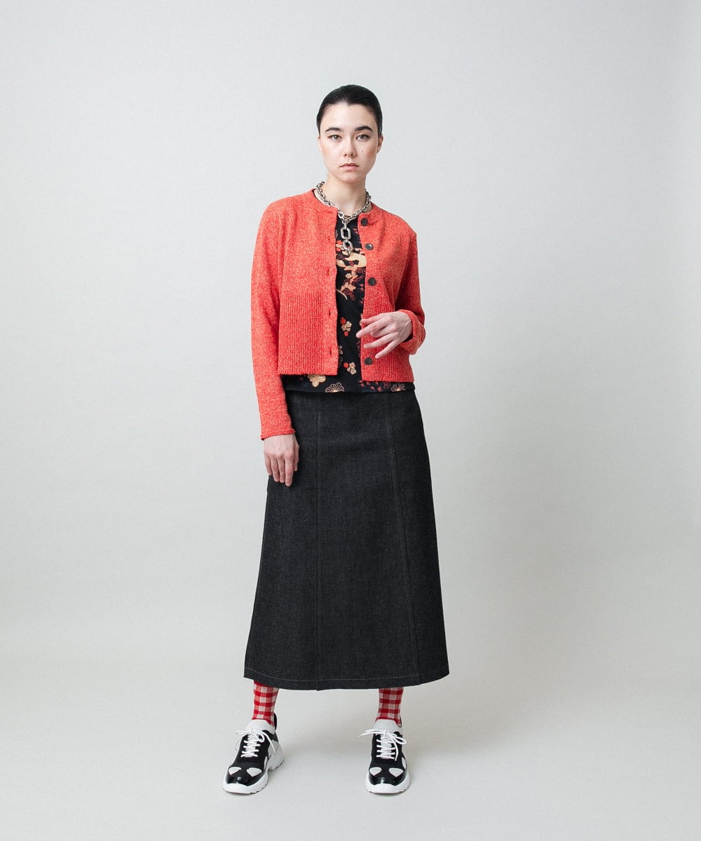 RHSGD04630 HIROKO KOSHINO(ヒロココシノ) 切り替えニットカーディガン/日本製/洗える オレンジ