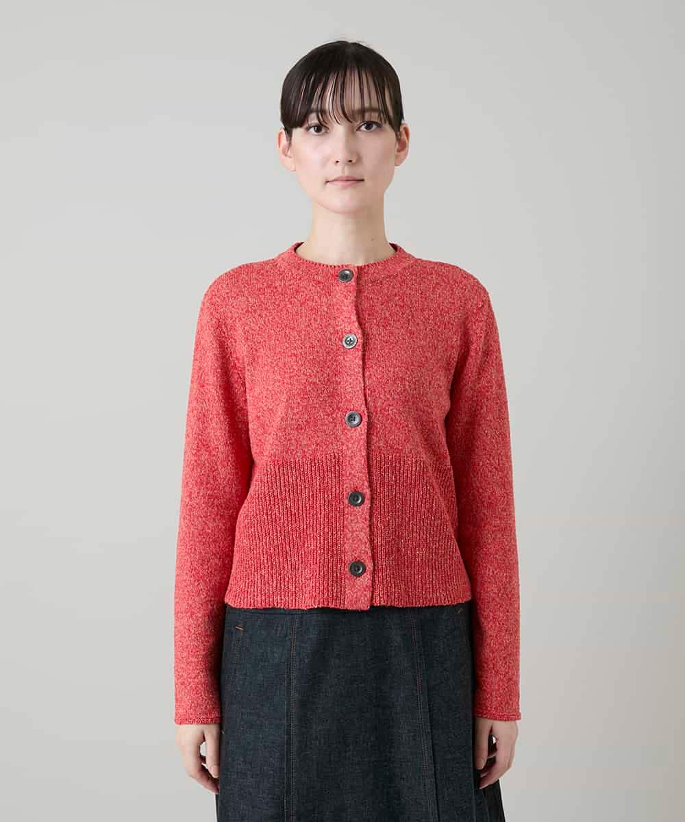 RHSGD04630 HIROKO KOSHINO(ヒロココシノ) 切り替えニットカーディガン/日本製/洗える オレンジ