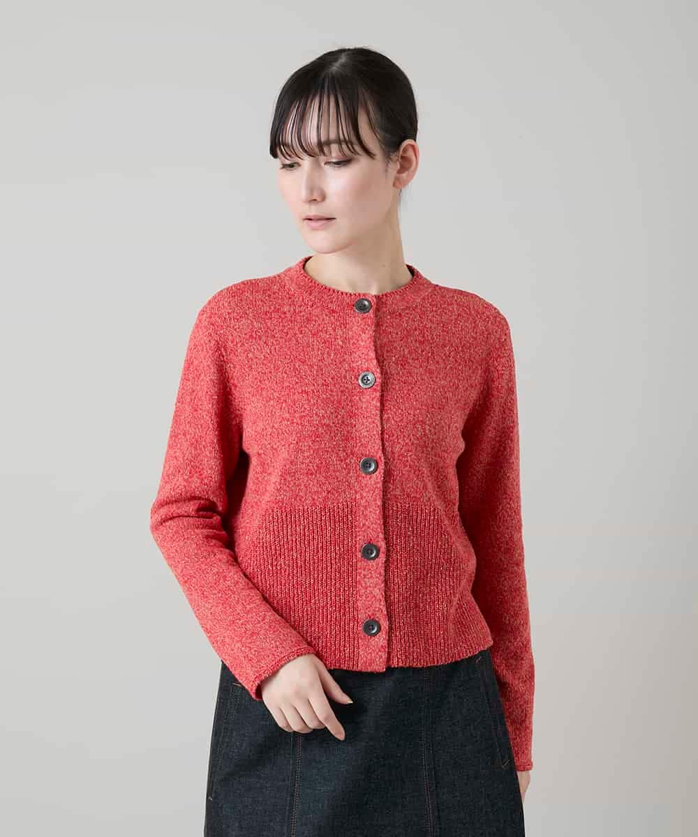 RHSGD04630 HIROKO KOSHINO(ヒロココシノ) 切り替えニットカーディガン/日本製/洗える オレンジ