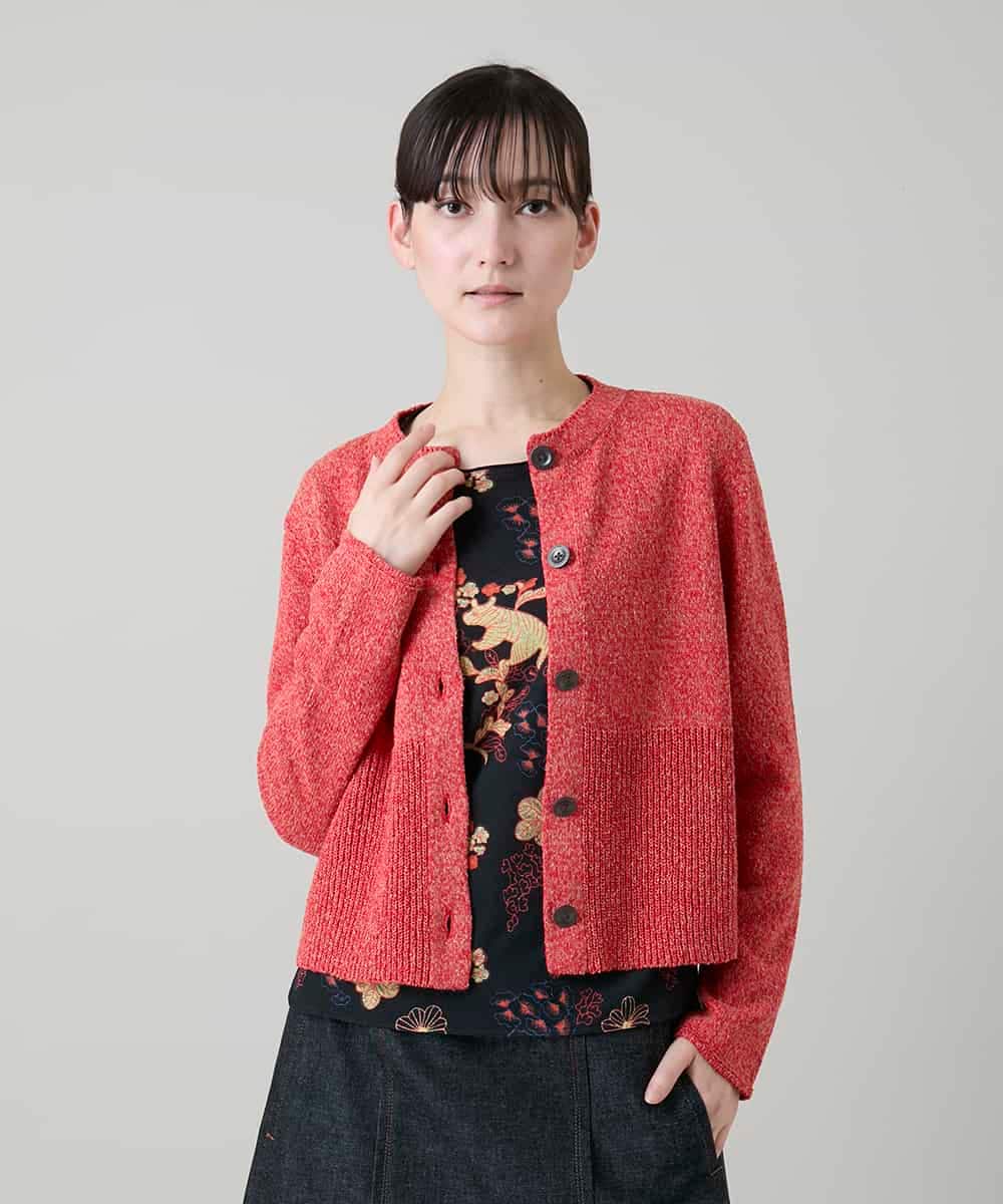 RHSGD04630 HIROKO KOSHINO(ヒロココシノ) 切り替えニットカーディガン/日本製/洗える オレンジ