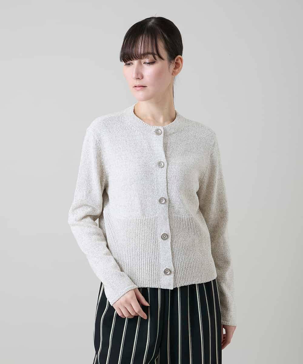 RHSGD04630 HIROKO KOSHINO(ヒロココシノ) 切り替えニットカーディガン/日本製/洗える ベージュ