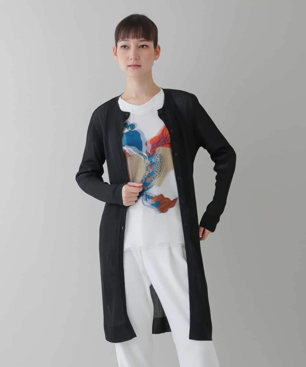RHSGT45490 HIROKO KOSHINO(ヒロココシノ) レーシーリブニット カーディガン ブラック