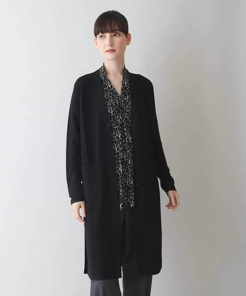 RHSJU35590 HIROKO KOSHINO(ヒロココシノ) バイヤス柄ロングニットカーディガン ブラック