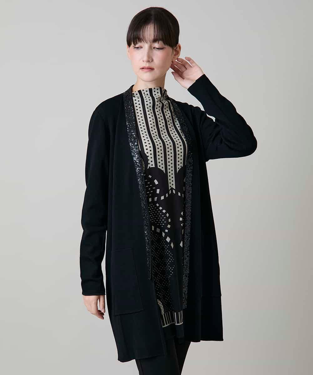 RHSLD09660 HIROKO KOSHINO(ヒロココシノ) スパンコールカラーロングカーディガン /洗える ブラック