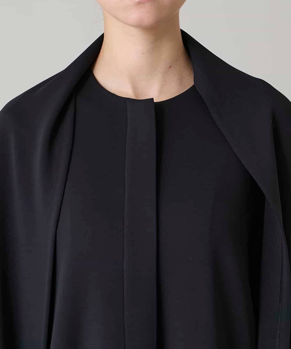 RHTAF22590 HIROKO KOSHINO(ヒロココシノ) ショールデザインジップアップジャケットコート/日本製/洗える ブラック