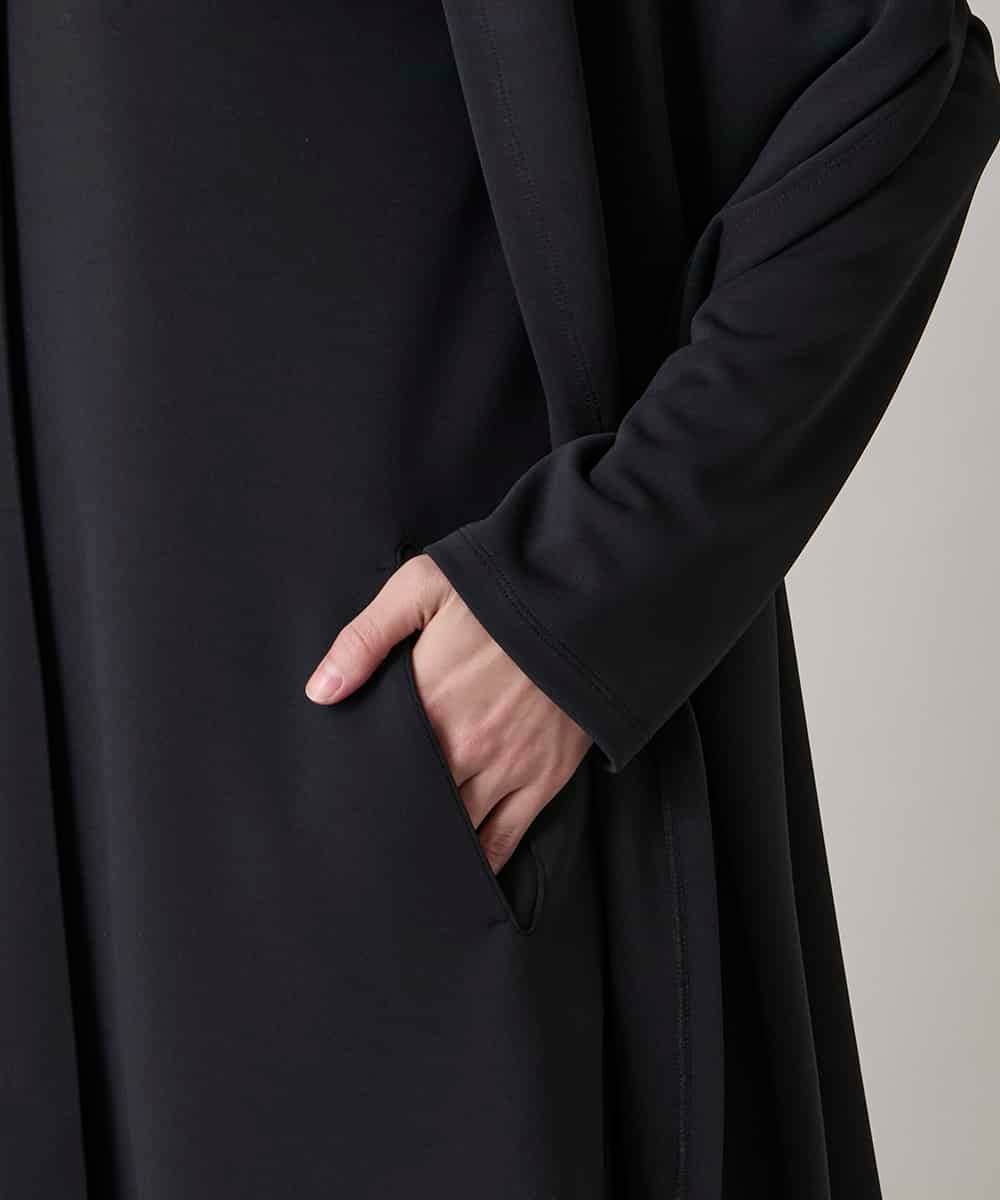 RHTAF22590 HIROKO KOSHINO(ヒロココシノ) ショールデザインジップアップジャケットコート/日本製/洗える ブラック