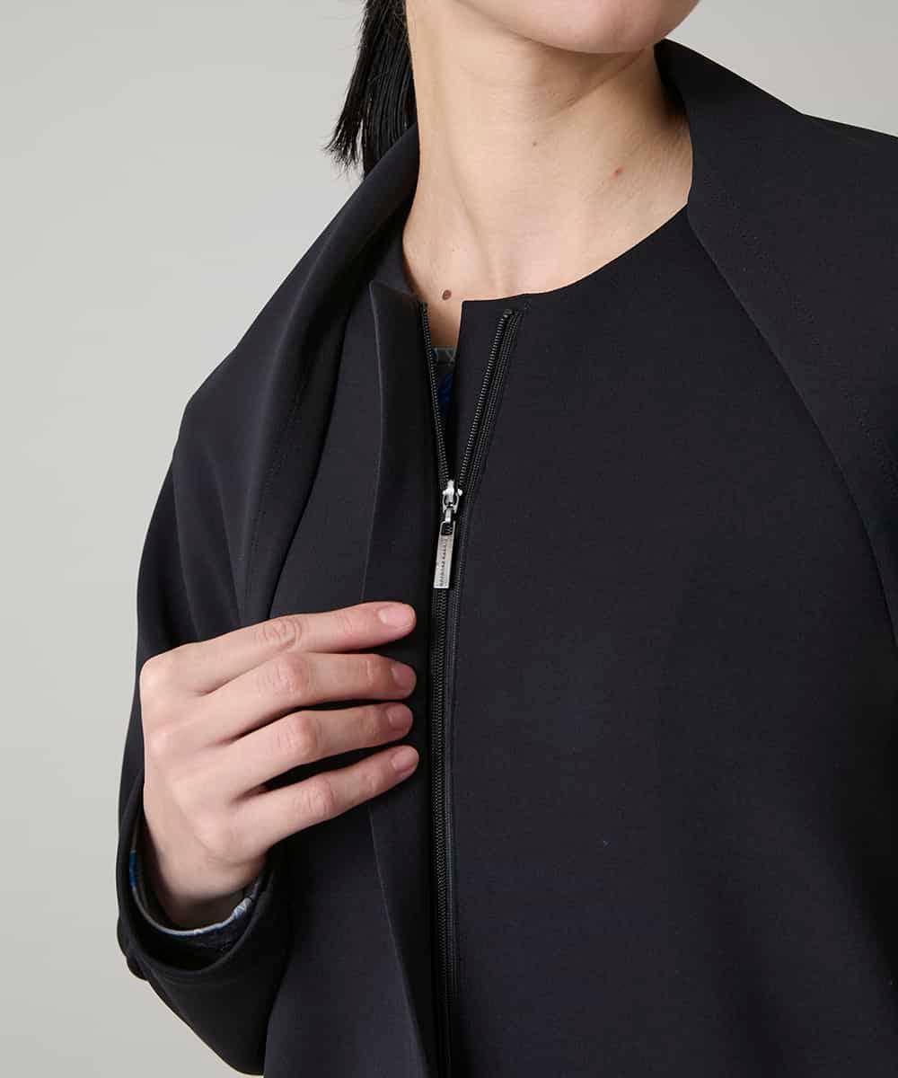 RHTAF22590 HIROKO KOSHINO(ヒロココシノ) ショールデザインジップアップジャケットコート/日本製/洗える ブラック