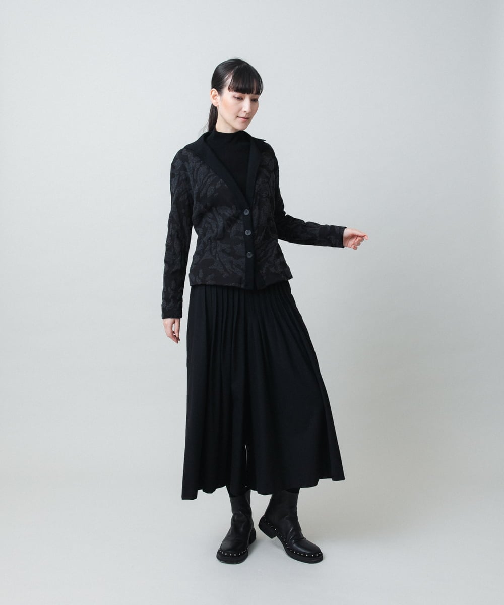 RHTAF45590 HIROKO KOSHINO(ヒロココシノ) リブカラージャカードニットカーディガン/日本製 ブラック