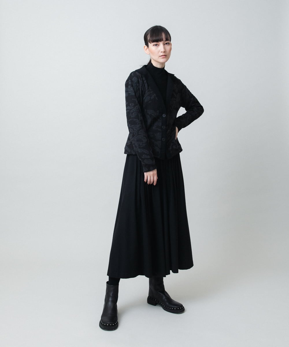 RHTAF45590 HIROKO KOSHINO(ヒロココシノ) リブカラージャカードニットカーディガン/日本製 ブラック